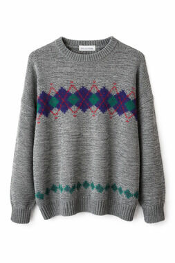 Brian MacNeil Vintage Gray Knit Sweater Argyle Pattern 80s Grandpa Core Large